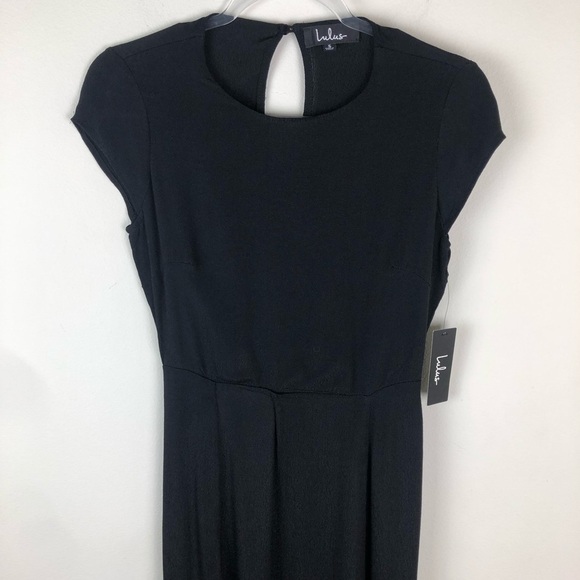 NWT Lulus- Capsleeve black long dress maxi with back keyhole slits size: s - Picture 2 of 16